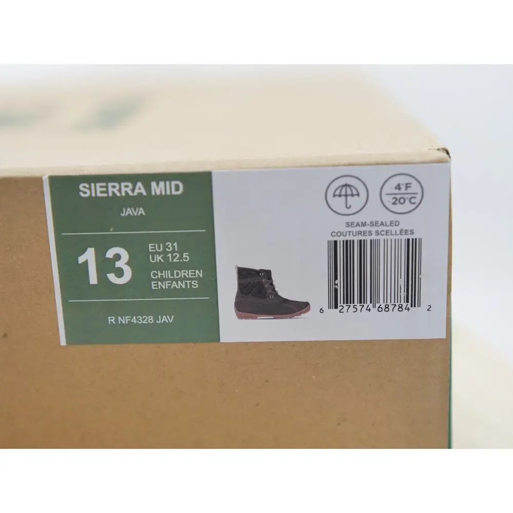 Kamik Sierra Mid Duck Boots Girls Java Leather Waterproof‎ Ankle Size 13